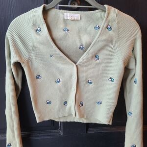 Floral Embroidered Green Sweater